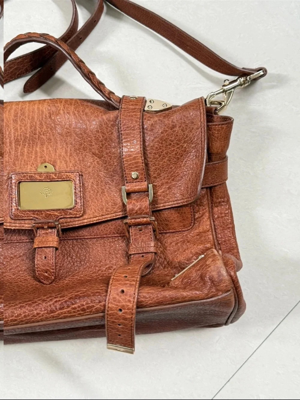 Mulberry Chestnut Brown Leather Messenger Bag with Top Handle